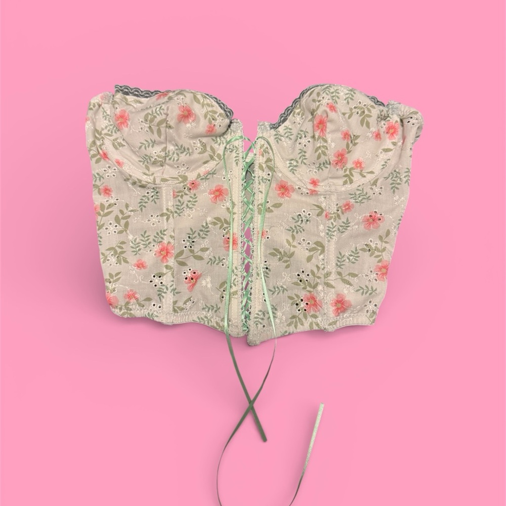 Floral Lace-Up Corset Top